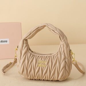 Miu Miu Cream Quilted Mini Shoulder Bag with Gold Hardware